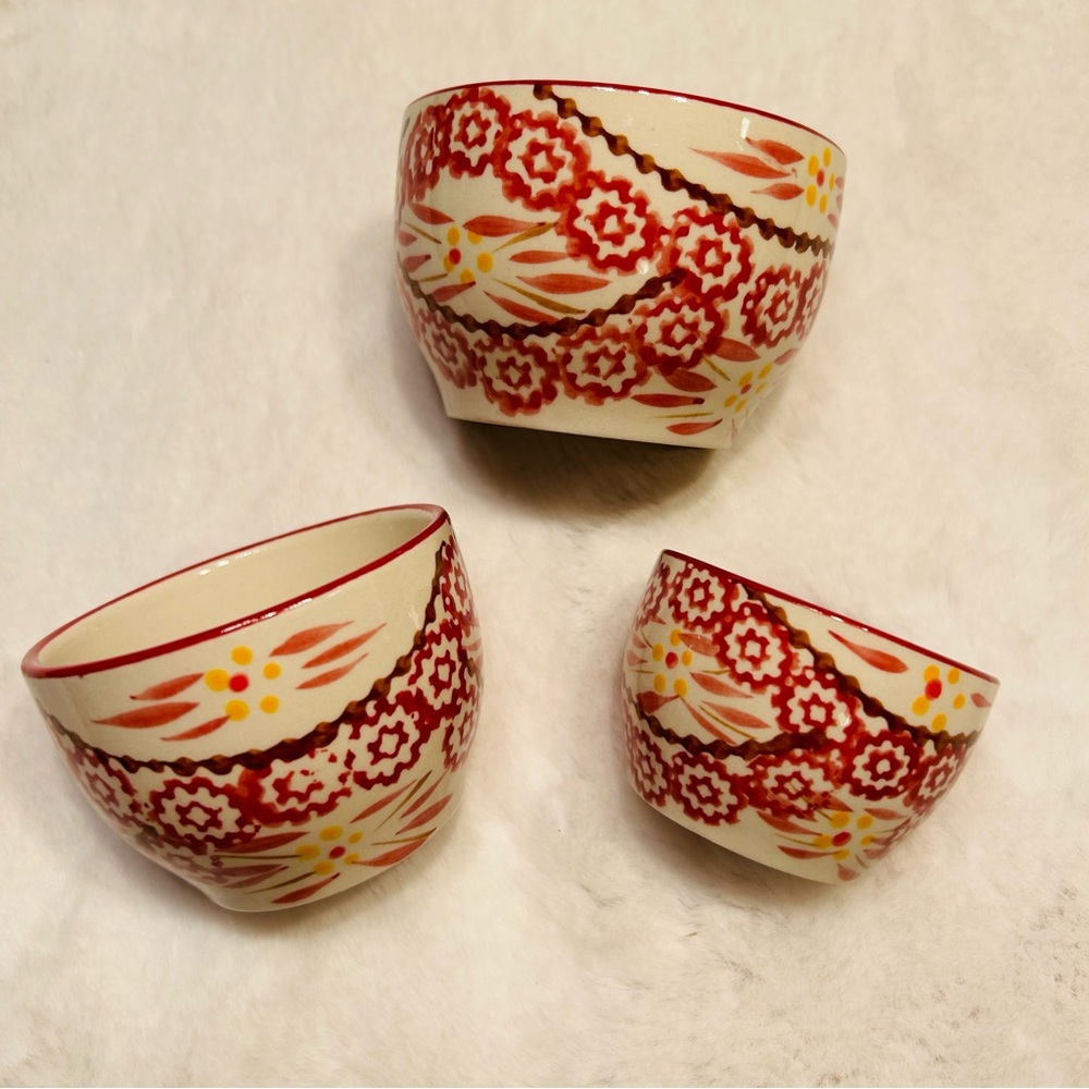 Temptations by Tara Old World Cranberry Ceramic Measuring Nesting Bowls Set Of 3